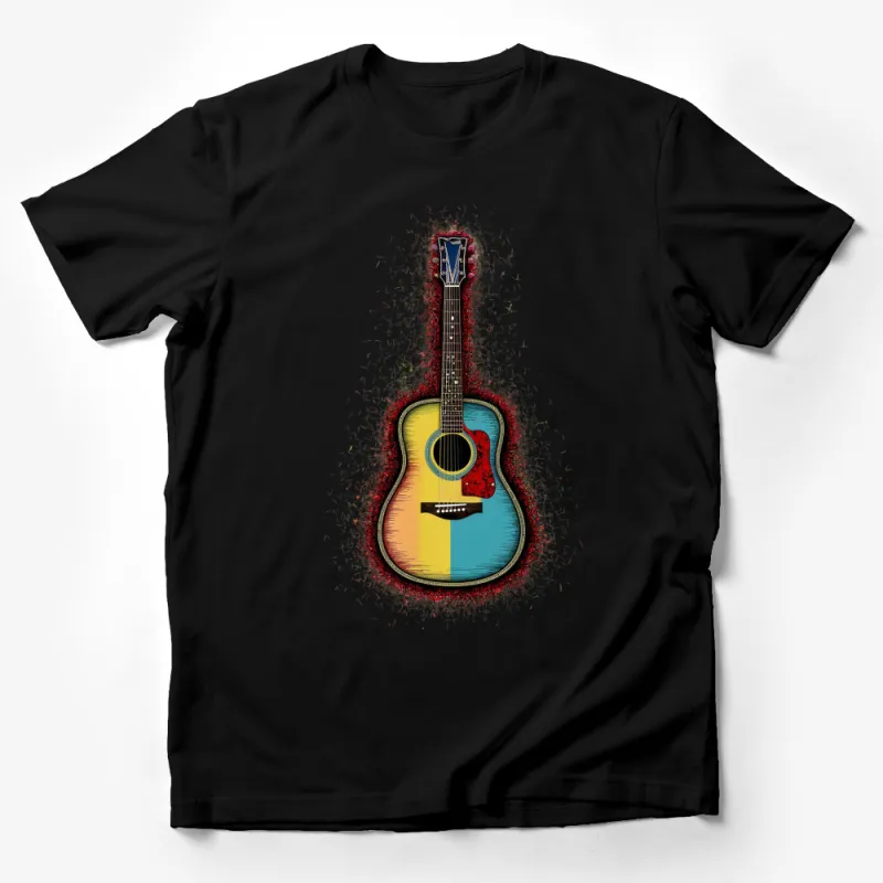 Colorful Guitar T-Shirt, Abstract Musical Instrument Design Tee, Artist Music Lover Gift, Unisex Male T-Shirt