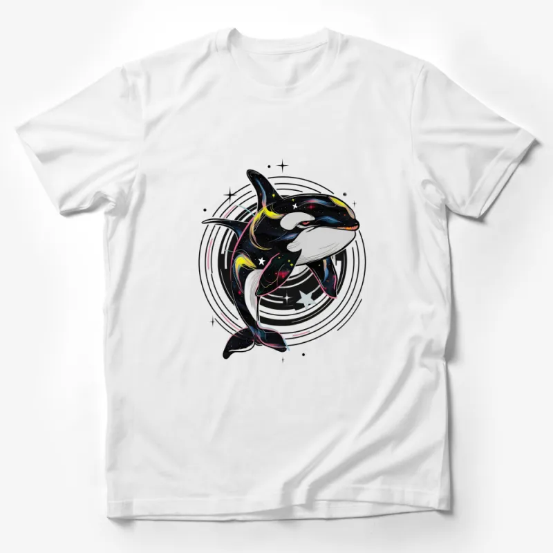 Cosmic Orca Whale T-Shirt, Colorful Space Design, Unisex Graphic Tee, Casual Streetwear, Astral Animal Art Male T-Shirt