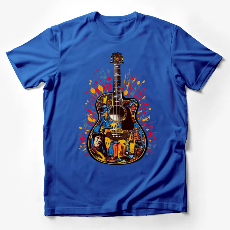 Colorful Guitar T-Shirt With Musical Icons, Abstract Art Men's Women's Unisex Shirt, Unique Music Lover Gift Male T-Shirt