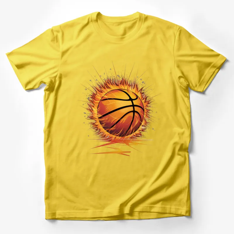 Explosive Basketball Graphic T-Shirt, Fiery Sports Ball Design, Unisex Tee Male T-Shirt