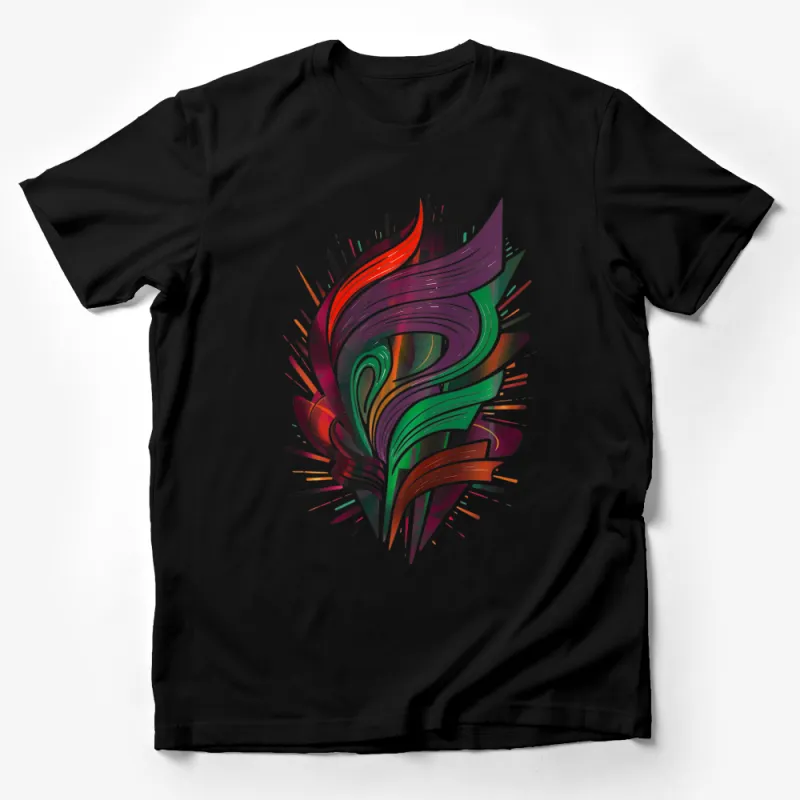 Colorful Abstract Feather Design T-Shirt, Unique Graphic Tees, Vibrant Art Print, Unisex Shirt for All Male T-Shirt