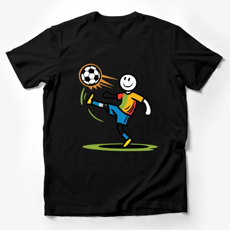 Colorful Soccer Player Kicking Ball T-Shirt, Fun Sports Graphic Tee, Unisex Football Shirt for All Ages Male T-Shirt