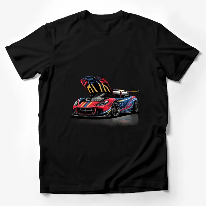 Colorful Sports Car T-Shirt, Stylish Racing Car Graphic Tee, Perfect Gift for Car Enthusiasts Male T-Shirt