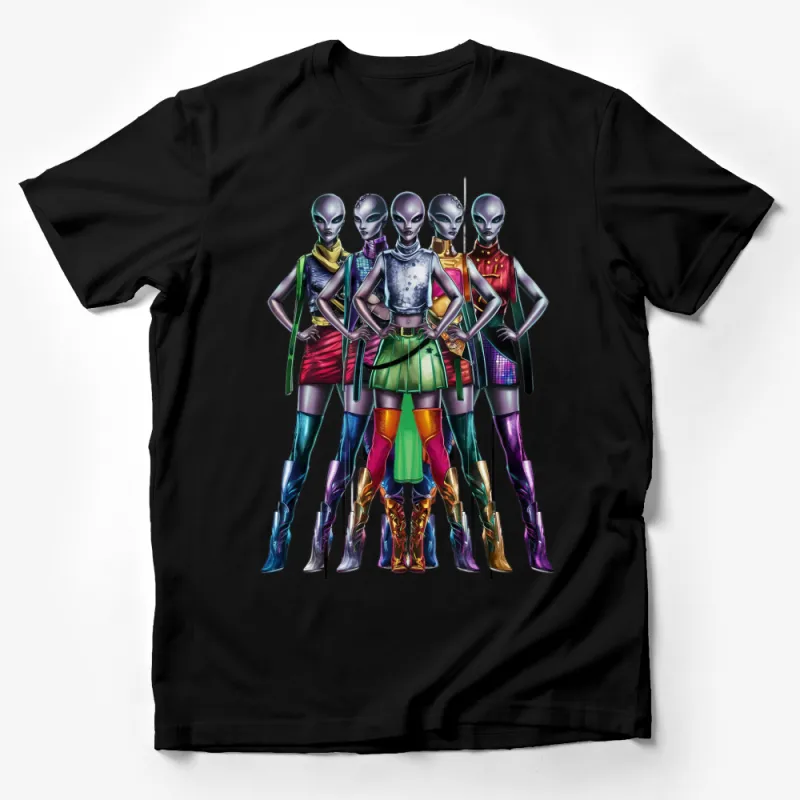 Alien Fashion Models T-Shirt, Colorful Space Themed Tee, Extraterrestrial Style Top, Unique Sci-Fi Apparel Male T-Shirt