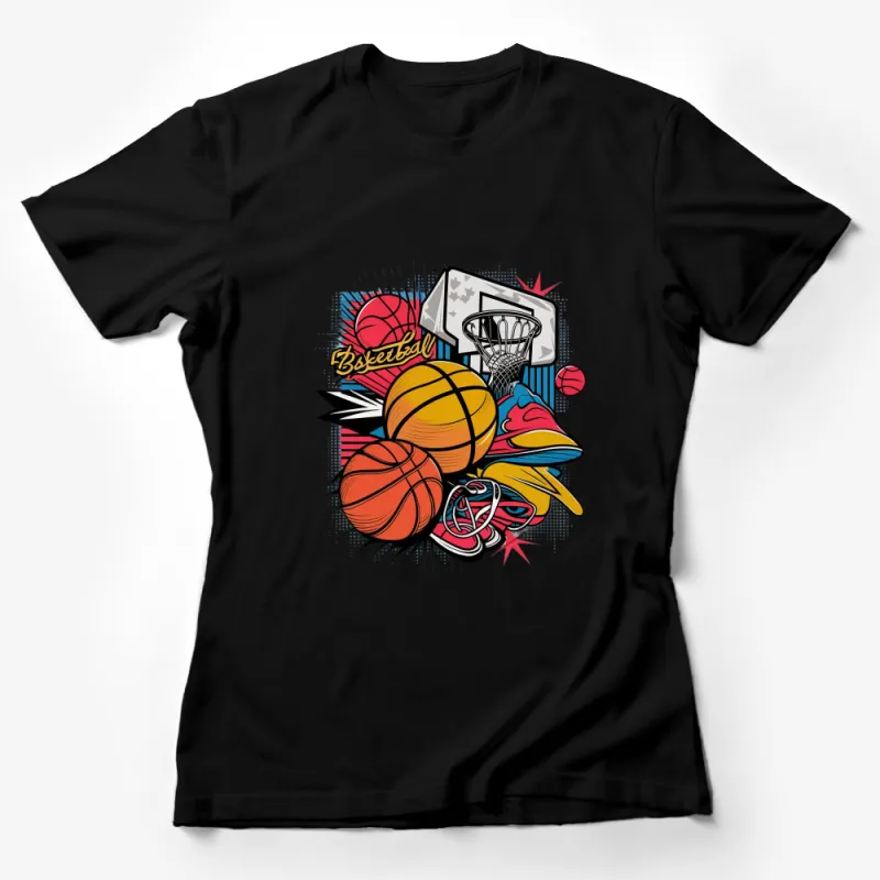 Basketball Graphic T-Shirt, Cool Sports Tee, Slam Dunk Design, Vibrant Streetwear Top Female T-Shirt