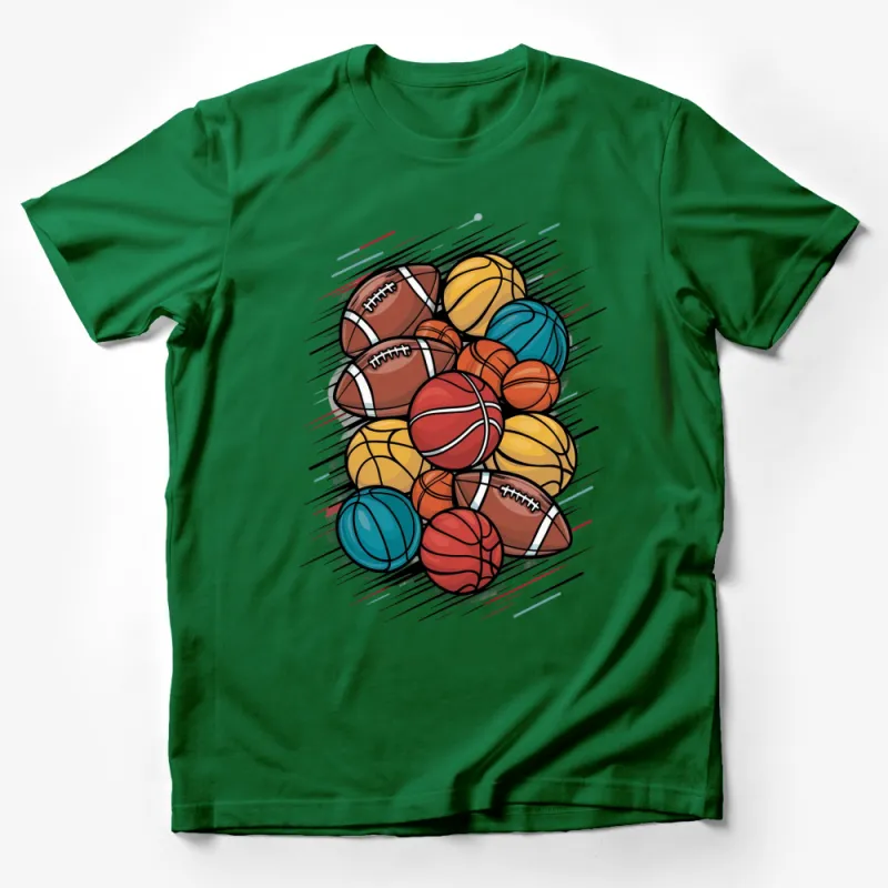 Colorful Sports Balls Graphic T-Shirt, Vibrant Football Basketball Volleyball Tee, Unisex Sports Fan Apparel, Gift for Athletes Male T-Shirt