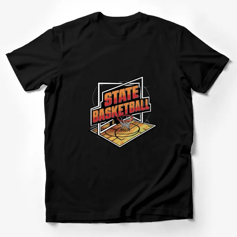 State Basketball Graphic T-Shirt, Vintage Court Design, Athletic Wear, Men's and Women's Casual Top Male T-Shirt