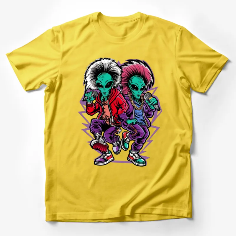 Funky Alien Duo Singers T-Shirt, Colorful Extraterrestrial Graphic Tee, Unisex Pop Culture Apparel Male T-Shirt