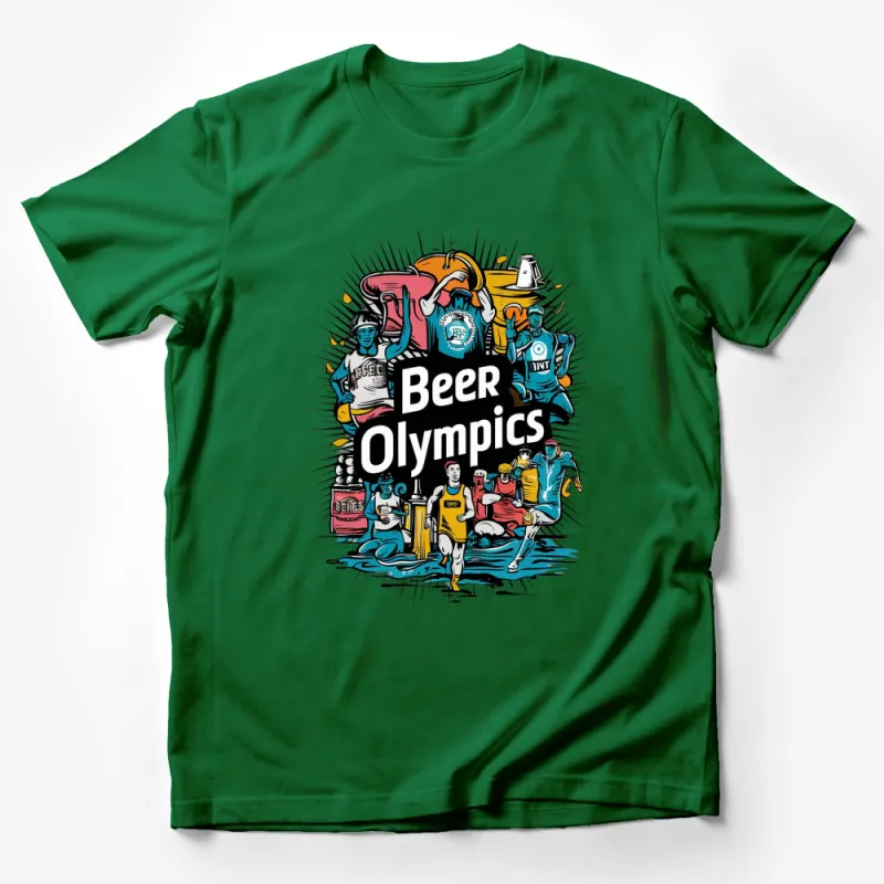 Beer Olympics T-Shirt, Fun Party Drinking Game Tee, Colorful Retro Graphic Design, Unisex Adult Clothing Male T-Shirt