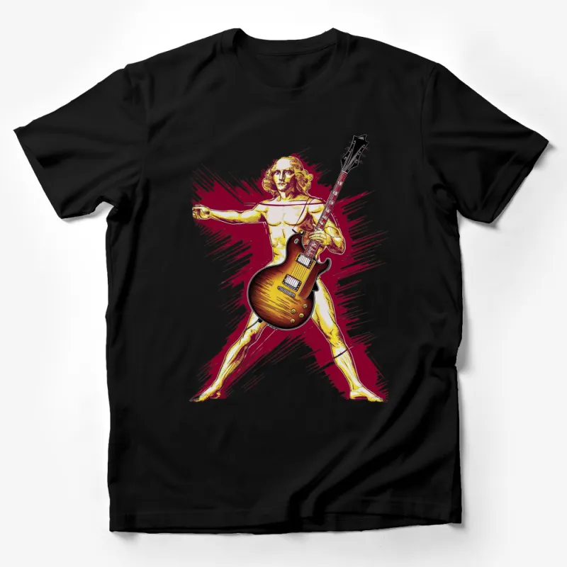 Rock n' Roll Vitruvian Man T-Shirt, Classic Guitar Player Tee, Unique Musician Gift, Cool Graphic Shirt Male T-Shirt