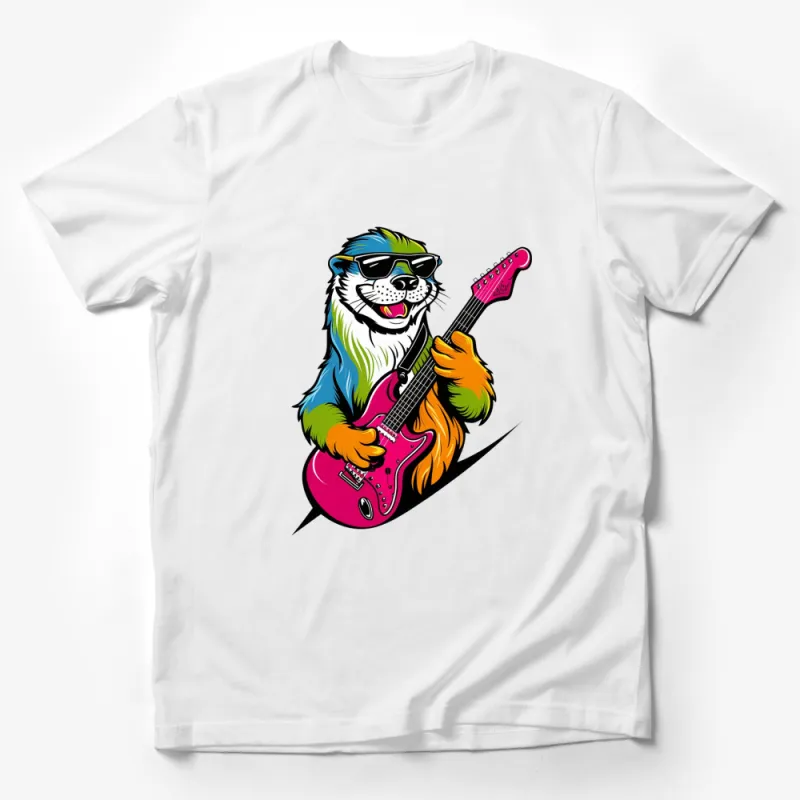 Colorful Otter Guitarist T-Shirt, Cool Music Otter with Sunglasses, Unisex Graphic Tee Male T-Shirt