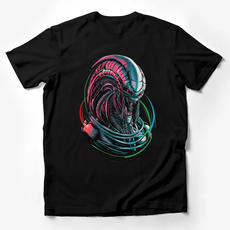 Alien Monster Graphic T-Shirt, Sci-Fi Horror Fan Apparel, Vibrant Colorful Design, Unisex Casual Wear Male T-Shirt