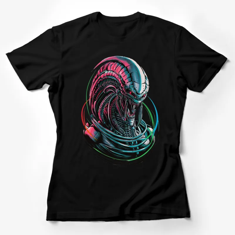 Alien Monster Graphic T-Shirt, Sci-Fi Horror Fan Apparel, Vibrant Colorful Design, Unisex Casual Wear Female T-Shirt