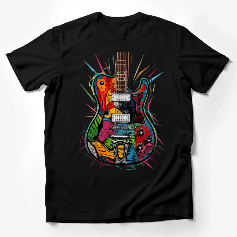 Colorful Electric Guitar Art T-Shirt, Vibrant Music Lover Tee, Unisex Graphic Band Shirt, Gift for Guitarists Male T-Shirt