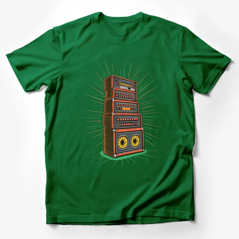 Vintage Amplifier Stack Illustration T-Shirt, Retro Music Equipment Tee, Unisex Graphic Shirt Male T-Shirt