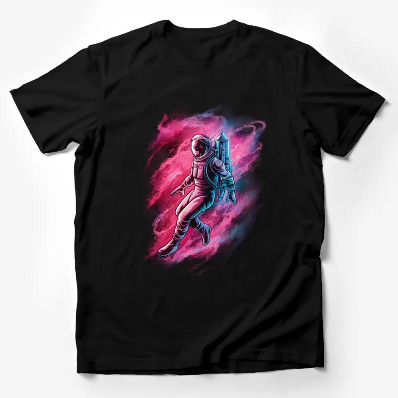 Astronaut T-Shirt, Colorful Space Explorer with Rocket, Adult Unisex Graphic Tee, Unique Cosmic Apparel Male T-Shirt