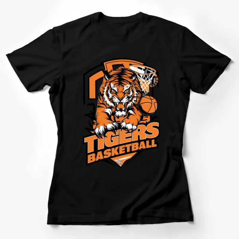 Tiger Basketball Graphic T-Shirt, Sports Fan Tee, Animal Design, Vibrant Athletic Style Wear Female T-Shirt