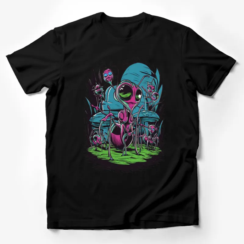 Alien Encounter Graphic T-Shirt, Neon Colors, Unique Extraterrestrial Design, Sci-Fi Pop Art Style, Unisex Tee Male T-Shirt