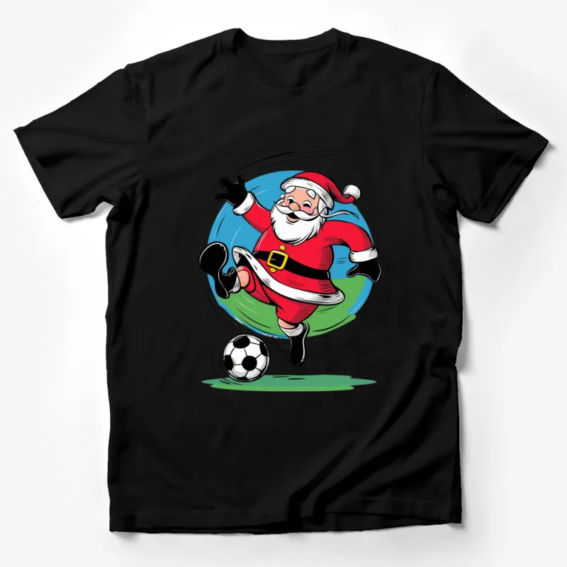 Santa Claus Soccer T-Shirt, Fun Christmas Sports Tee, Holiday Casual Wear for All Ages Male T-Shirt