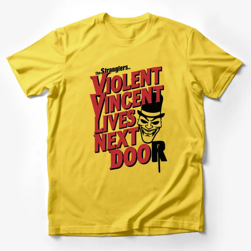 The Stranglers Violent Vincent Lives Next Door T-Shirt, Bold Graphic Tee, Punk Rock Music Fan Shirt Male T-Shirt