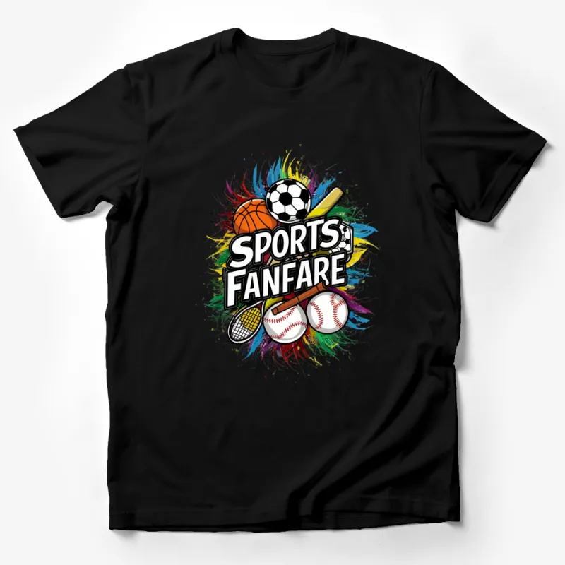 Sports Fanfare T-Shirt, Colorful Soccer, Baseball, Basketball, Tennis Design, Unisex Tee for All Ages Male T-Shirt