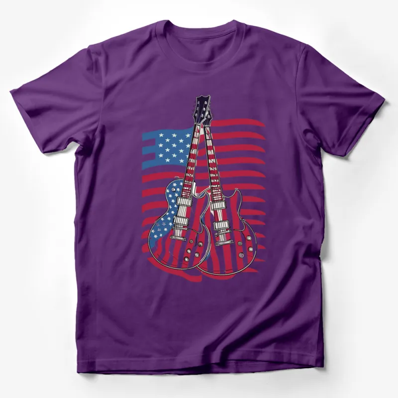 Patriotic American Flag Guitar T-Shirt, Red White and Blue Music Tee, Unisex Shirt for Musicians Male T-Shirt