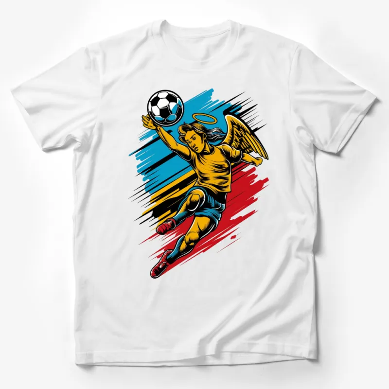 Angel Soccer Player T-Shirt, Colorful Sports Tee, Unisex Football Graphic Shirt, Gift for Soccer Fans Male T-Shirt