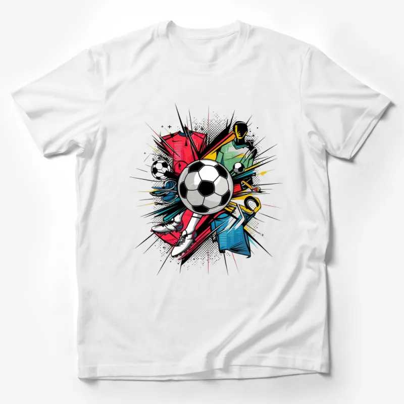 Vibrant Soccer Player Graphic T-Shirt, Colorful Sports Tee, Unisex Football Casual Wear Male T-Shirt