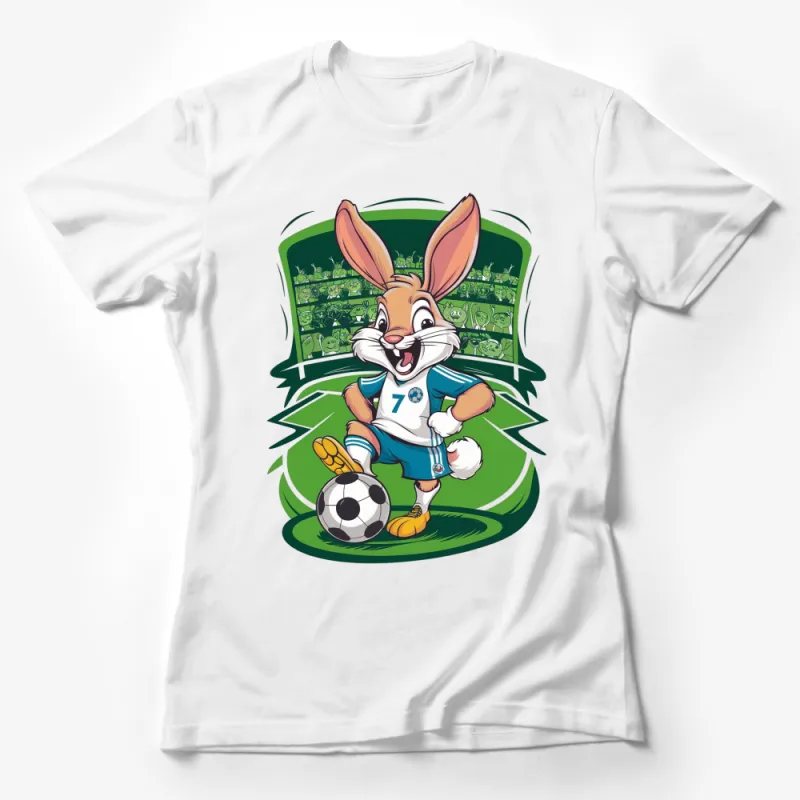 Soccer Bunny T-Shirt, Cute Cartoon Rabbit Playing Football, Kids and Adults Sporty Tee, Fun Animal Graphic Shirt Female T-Shirt