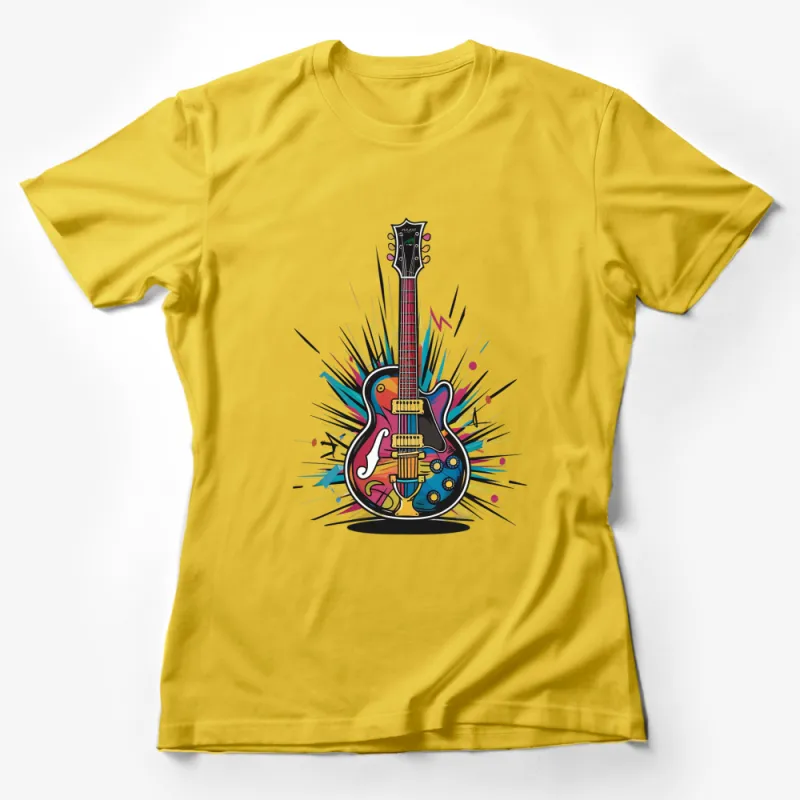 Colorful Guitar T-Shirt, Music Lover Graphic Tee, Vibrant Electric Guitar Design, Unisex Fashion Top Female T-Shirt