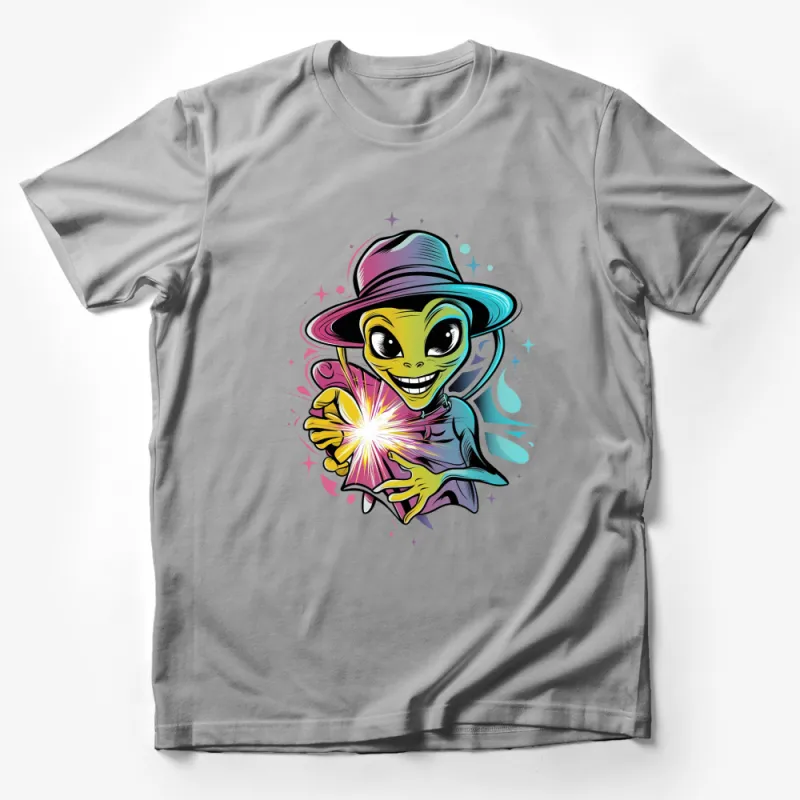 Alien Magician Graphic T-Shirt, Bright Colors Urban Style Tee, Unisex Streetwear Alien Design, Hip Hop Fashion Male T-Shirt