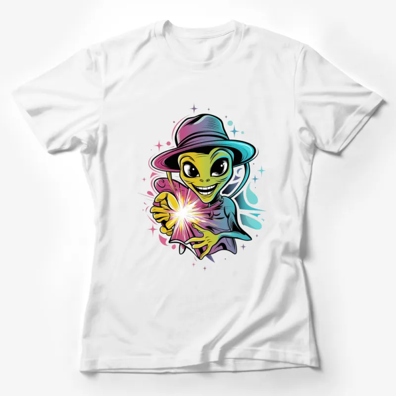 Alien Magician Graphic T-Shirt, Bright Colors Urban Style Tee, Unisex Streetwear Alien Design, Hip Hop Fashion Female T-Shirt