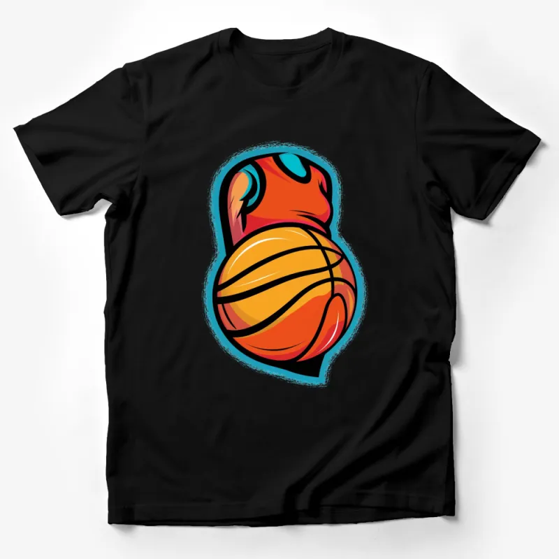 Bold Basketball T-Shirt Design, Colorful Retro Basketball Graphic Tee, Unisex Sports Casual Wear Male T-Shirt