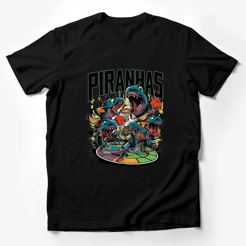 Piranhas Basketball Team Graphic T-Shirt, Colorful Sports Fashion, Men's and Women's Athletic Apparel Male T-Shirt