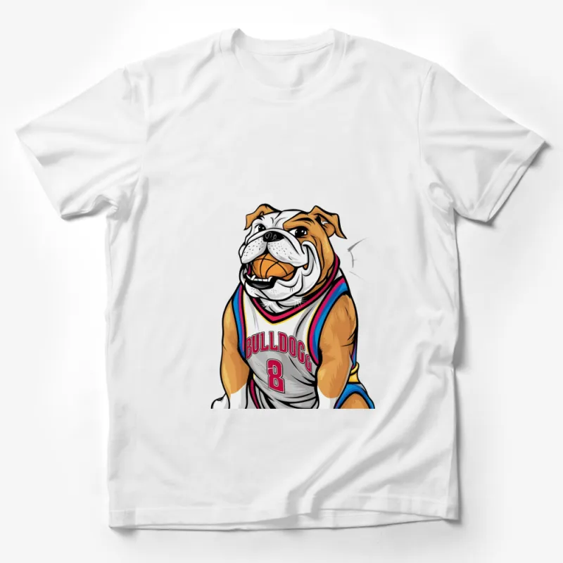 Bulldog Basketball Player T-Shirt, Funny Dog Sports Fan Gift, Colorful Illustration Tee Male T-Shirt