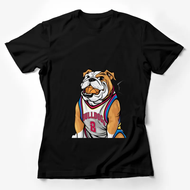 Bulldog Basketball Player T-Shirt, Funny Dog Sports Fan Gift, Colorful Illustration Tee Female T-Shirt