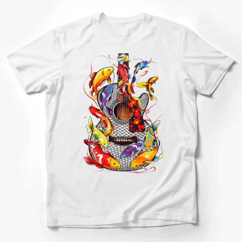 Colorful Koi Fish and Guitar Design T-Shirt, Artistic Music Lovers Tee, Unique Gift for Guitarists Male T-Shirt