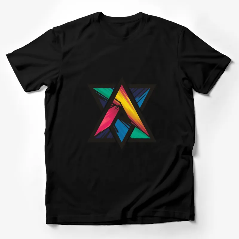 Colorful Abstract Geometric Star Triangle Design Unisex T-Shirt, Artistic Casual Wear Male T-Shirt