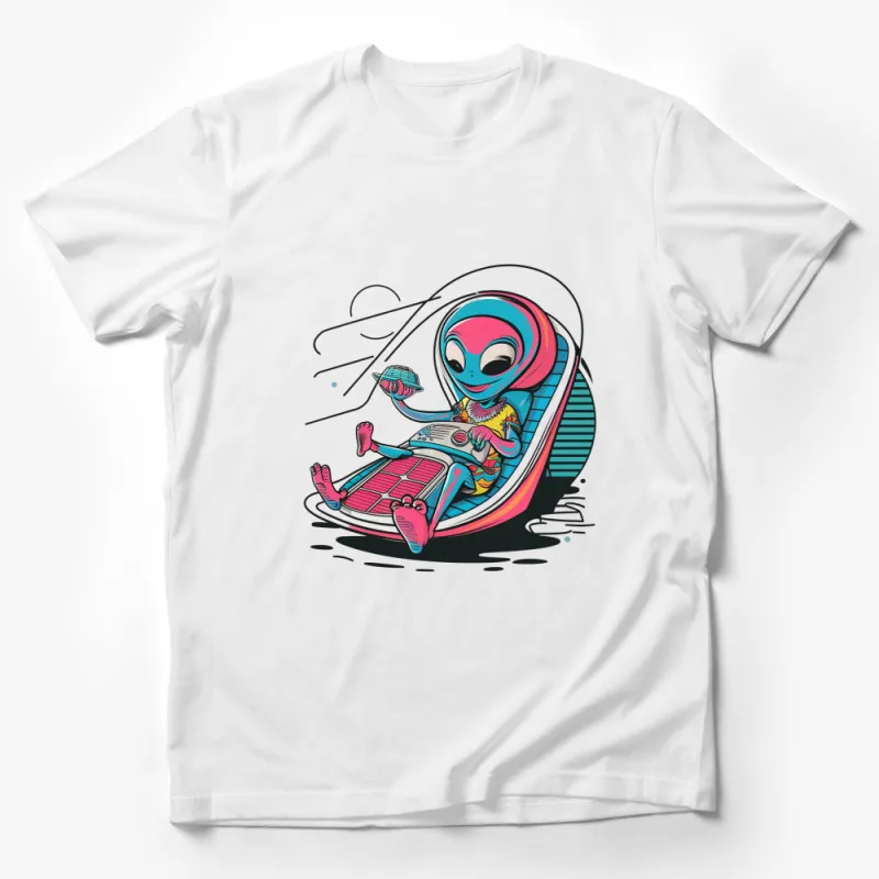 Colorful Alien Relaxing in Hammock T-Shirt, Unique Graphic Tee, Casual Summer Style Male T-Shirt