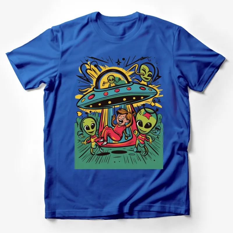 Alien Swing Cartoon T-Shirt, Fun UFO and Kids Graphic Tee, Colorful Extraterrestrial Playtime Shirt Male T-Shirt