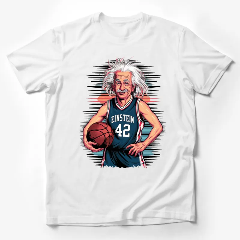 Einstein Basketball T-Shirt, Cool Science Sports Tee, Unique Geeky Athletic Apparel, Gift Idea Male T-Shirt