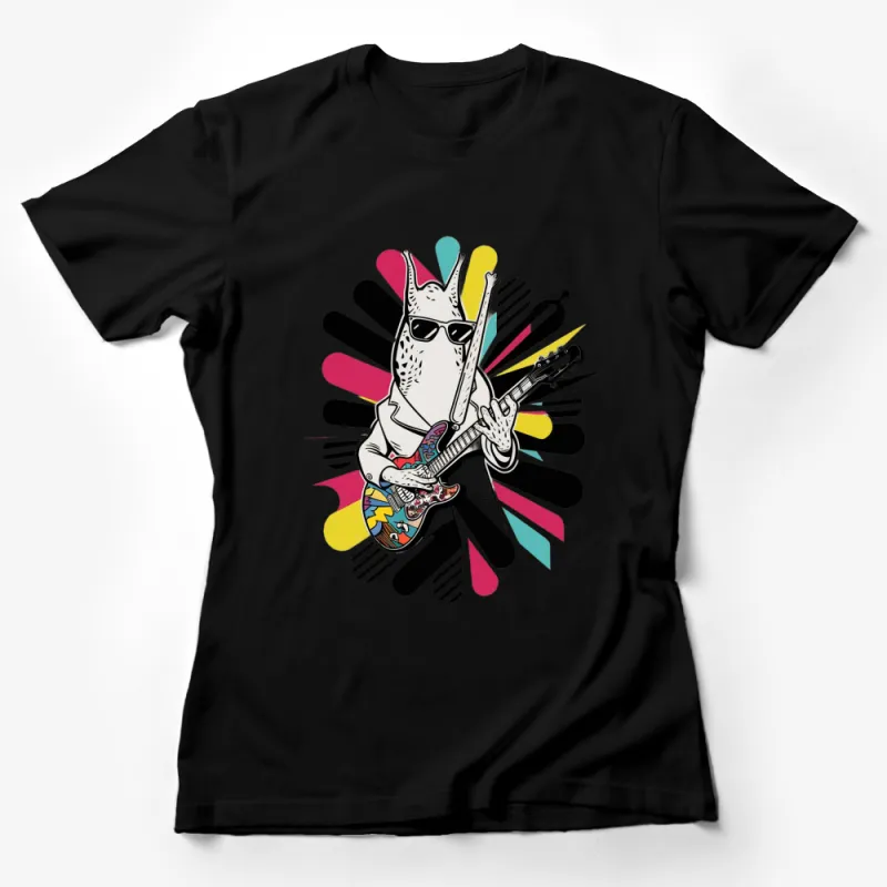 Funky Frog Playing Guitar T-Shirt, Colorful Animal Graphic Tee, Musician Apparel Gift, Unisex Female T-Shirt