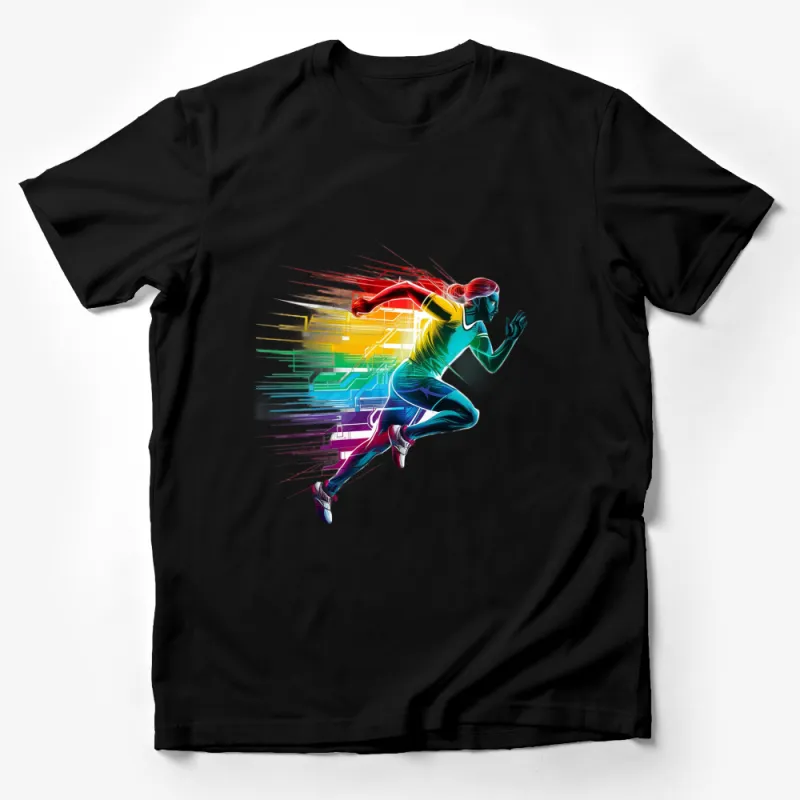 Colorful Abstract Runner T-Shirt, Athletic Female Artwork, Vibrant Running Graphic Tee, Sportswear for Women and Men Male T-Shirt