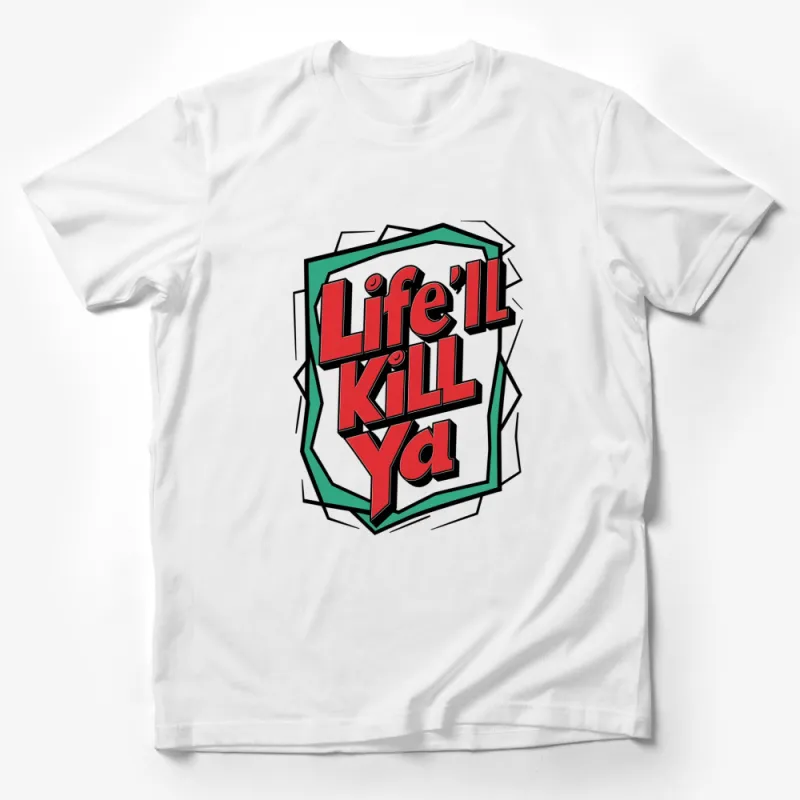 Bold Life'll Kill Ya Graphic T-Shirt, Retro Comic Style, Trendy Vintage Inspired, Unique Statement Tee Male T-Shirt