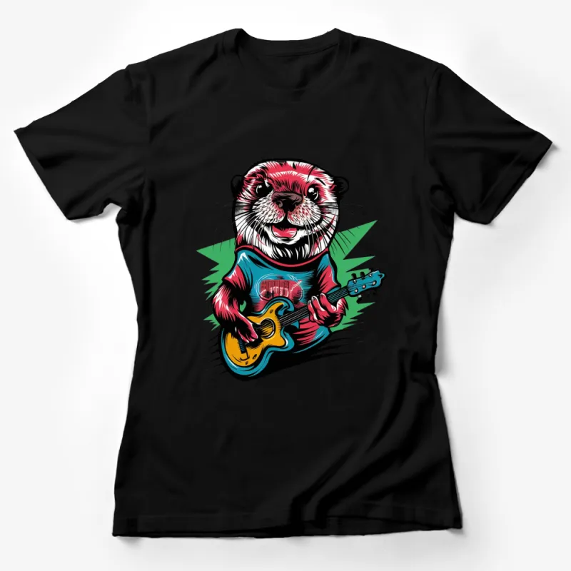 Rock Guitar Otter T-Shirt, Cool Music Animal Tee, Unique Graphic Design Shirt for Musicians Female T-Shirt