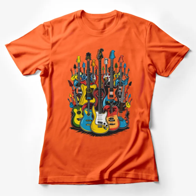 Colorful Electric Guitar Collection T-Shirt, Music Lover Gift, Guitarist Tee, Rock and Roll Apparel Female T-Shirt