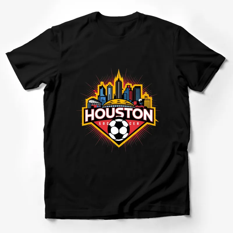 Houston Soccer T-Shirt, Colorful City Skyline, Soccer Ball Design, Men's and Women's Sizes Male T-Shirt