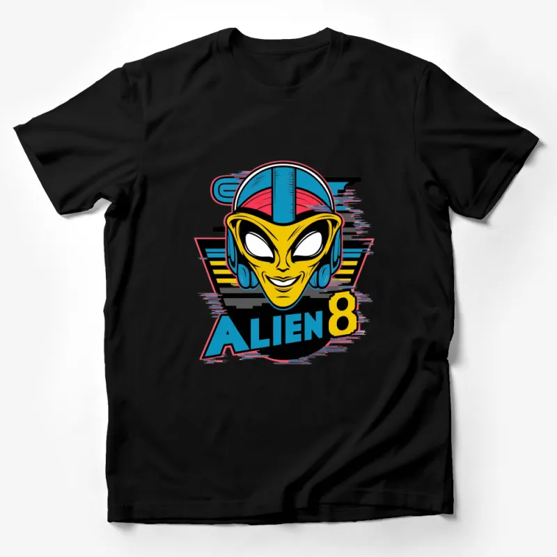 Colorful Alien 8 Design T-Shirt, Retro Style Graphic Tee, Cool Extraterrestrial Face Top Male T-Shirt