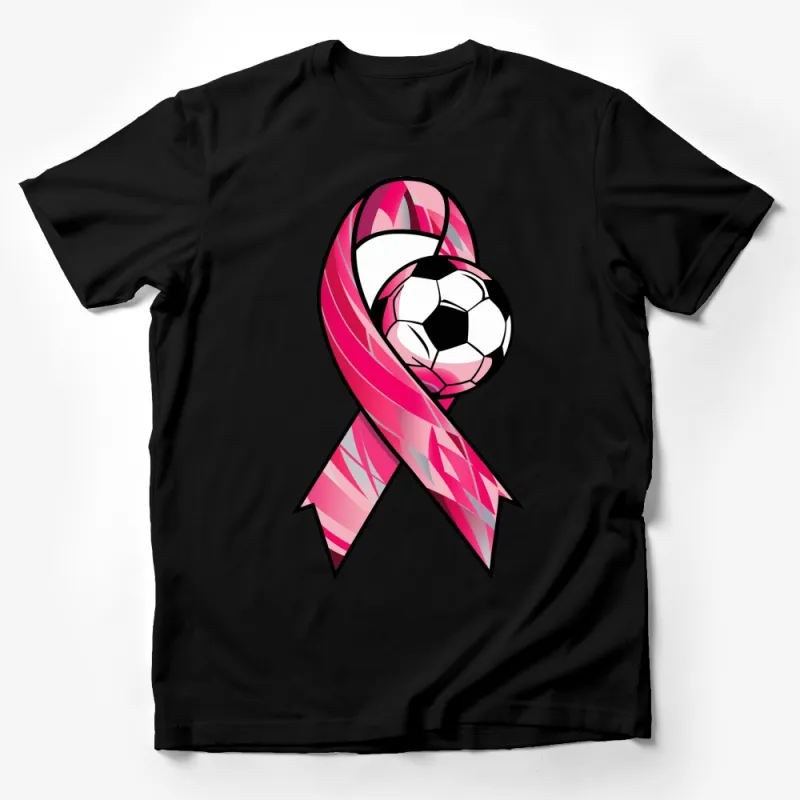 Breast Cancer Awareness Soccer Ball Ribbon Graphic T-Shirt, Pink Sports Support Tee Male T-Shirt