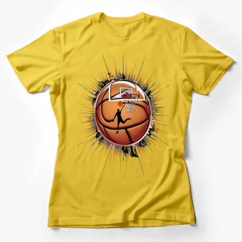 Dynamic Basketball Slam Dunk T-Shirt, Vibrant Sports Graphic Tee, Unisex Basketball Apparel Female T-Shirt